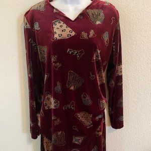 GRAVER STUDIO * 2pc WINE Burgundy VELVET Skirt Set * LEOPARD & Gold Accents ~ S